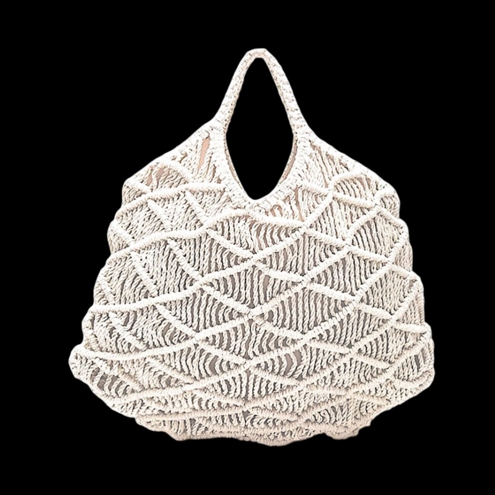 Evelyn K Cream roomy, cotton woven/ crochet flat hobo bag $200 retail